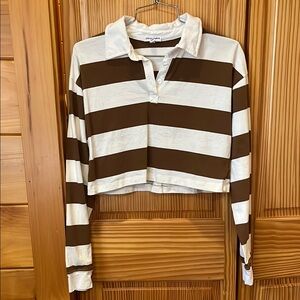 Brandy Melville Brown and White Striped Crop Top